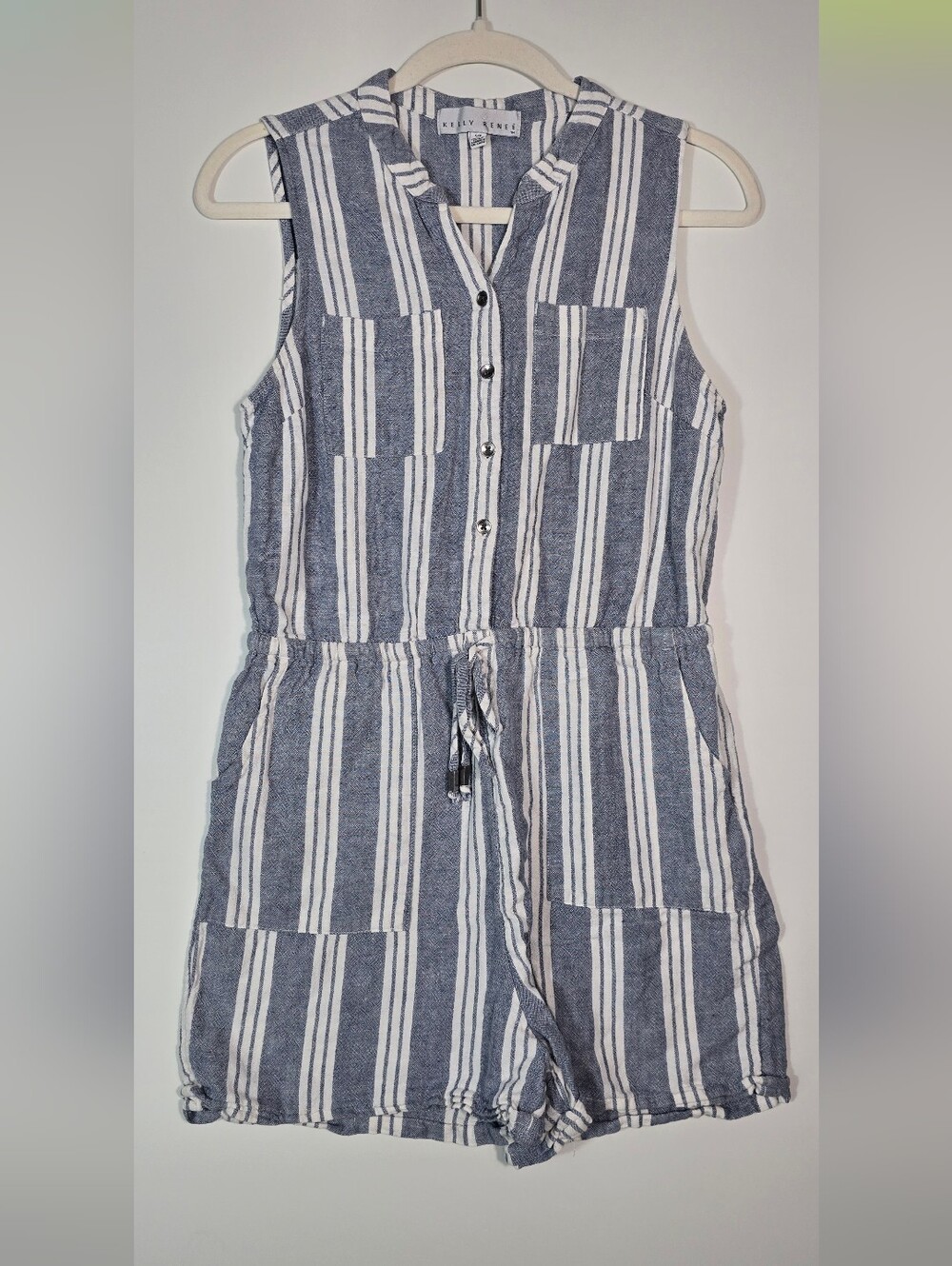 Sleeveless Striped One-Piece Romper - Blue & White